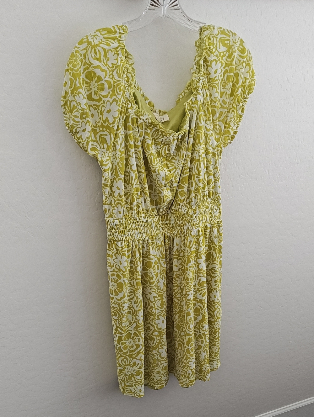 Lime Floral Puff-Sleeve Mini Dress